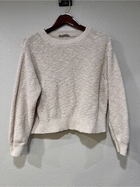 Everlane The Texture Cotton Crew Neck Cropped Sweatshirt In Oatmeal Size Medium